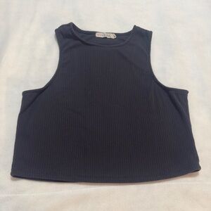 Blue Sleeveless Boxy Crop Tank Top